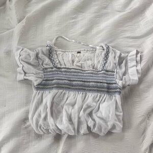 White and Blue Smocked Baby Top
